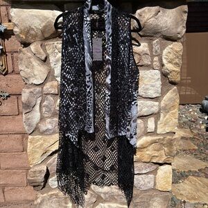 Pretty Angel Silk Long Vest Animal Print Fishnet Black Large Whimsigoth Fairy